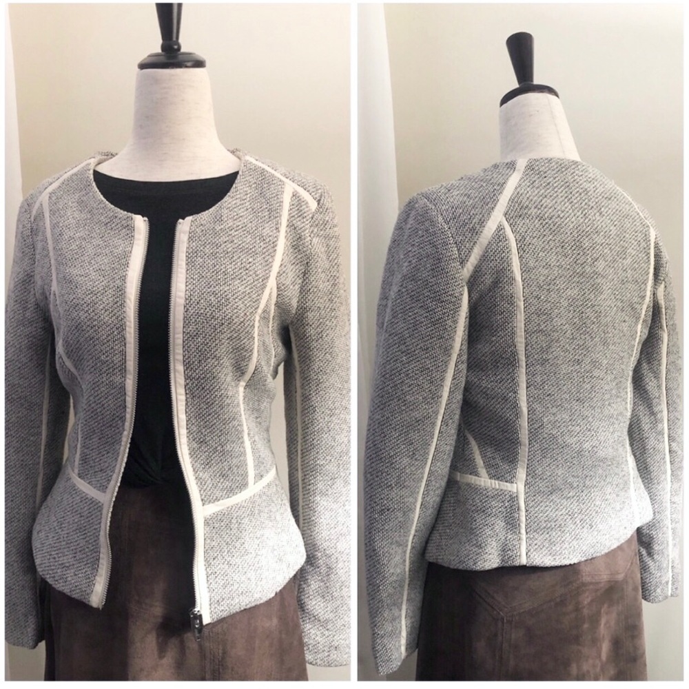 H&M Tweed + Leather Blazer Jacket